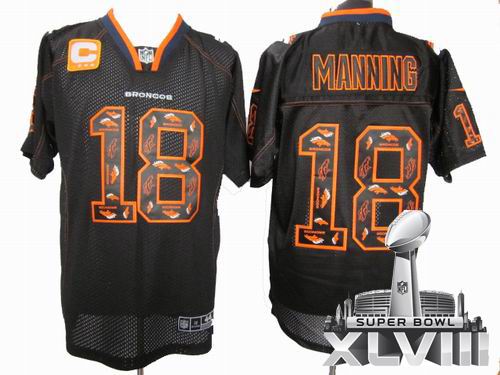 Nike Denver Broncos 18# Peyton Manning C Patch Lights Out Black elite special edition 2014 Super bowl XLVIII(GYM) Jersey