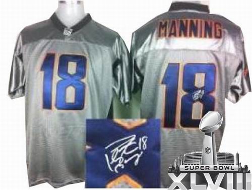 Nike Denver Broncos 18# Peyton Manning Grey Shadow signature 2014 Super bowl XLVIII(GYM) Jersey