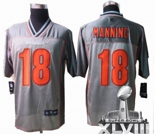 Nike Denver Broncos 18# Peyton Manning Grey Vapor elite 2014 Super bowl XLVIII(GYM) Jersey