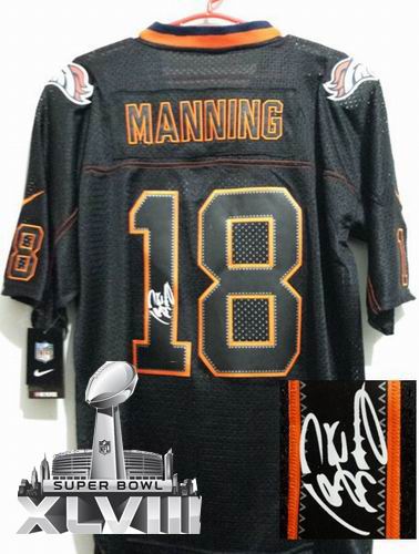 Nike Denver Broncos 18# Peyton Manning Lights Out Black elite signature 2014 Super bowl XLVIII(GYM) Jersey