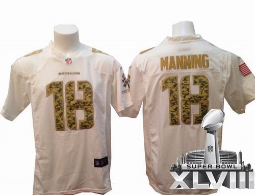 Nike Denver Broncos 18# Peyton Manning White Salute to Service Game 2014 Super bowl XLVIII(GYM) Jersey