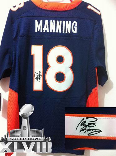 Nike Denver Broncos 18# Peyton Manning blue Elite signature 2014 Super bowl XLVIII(GYM) Jersey
