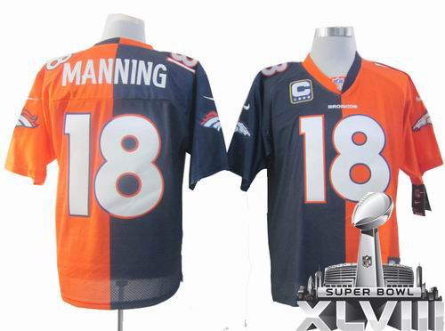 Nike Denver Broncos 18# Peyton Manning blue orange elite split 2014 Super bowl XLVIII(GYM) Jersey