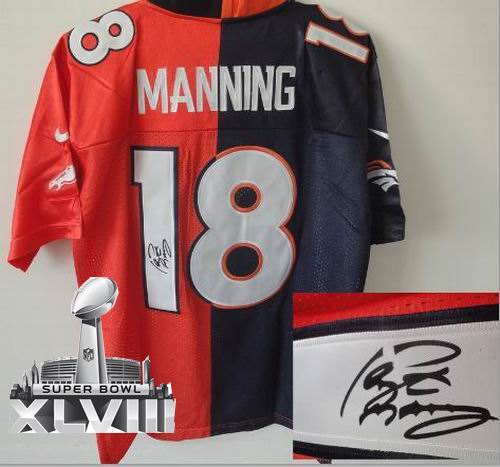 Nike Denver Broncos 18# Peyton Manning blue orange elite split signature 2014 Super bowl XLVIII(GYM) Jersey