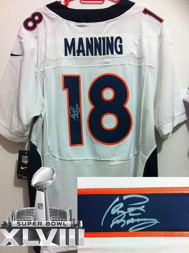 Nike Denver Broncos 18# Peyton Manning white Elite signature 2014 Super bowl XLVIII(GYM) Jersey