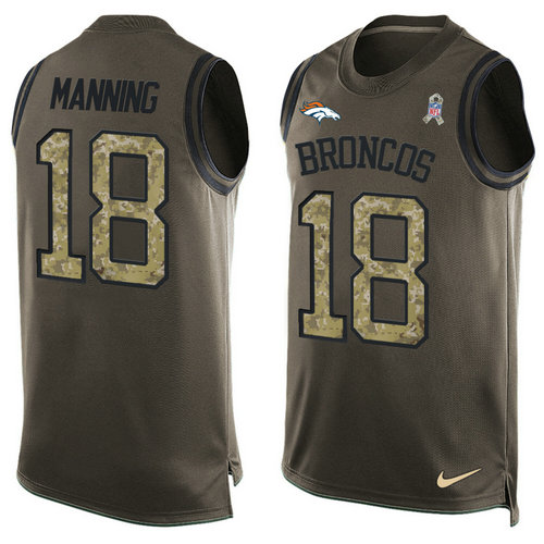 Nike Denver Broncos 18 Peyton Manning Green NFL Limited Salute To Service Tank Top Jersey