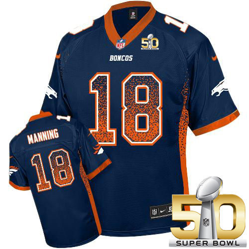 Nike Denver Broncos 18 Peyton Manning Navy Blue Alternate Super Bowl 50 NFL Elite Drift Fashion Jersey
