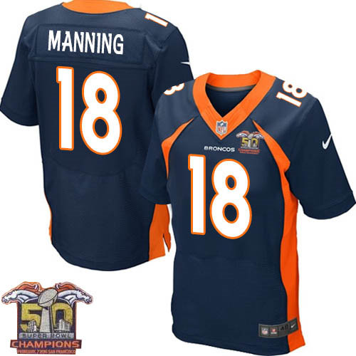 Nike Denver Broncos 18 Peyton Manning Navy Blue NFL Alternate Super Bowl 50 Champions Elite Jersey
