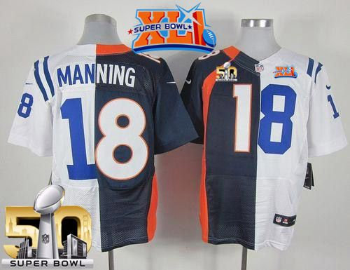 Nike Denver Broncos 18 Peyton Manning Navy Blue White Super Bowl XLI & Super Bowl 50 NFL Elite Split Colts Jersey