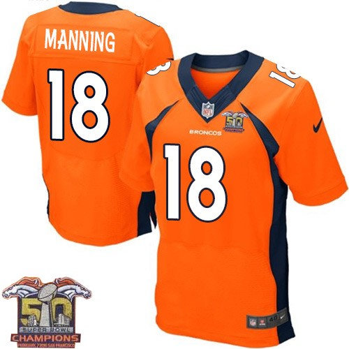Nike Denver Broncos 18 Peyton Manning Orange NFL Home Super Bowl 50 Champions Elite Jersey