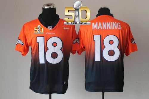 Nike Denver Broncos 18 Peyton Manning Orange Navy Blue Super Bowl 50 NFL Elite Fadeaway Fashion Jersey