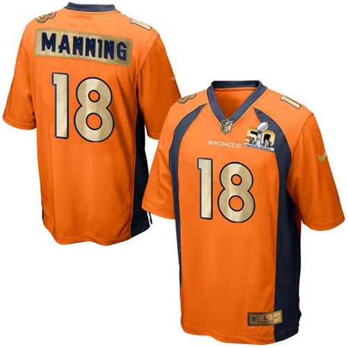 Nike Denver Broncos 18 Peyton Manning Orange Team Color NFL Game Super Bowl 50 Collection Jersey