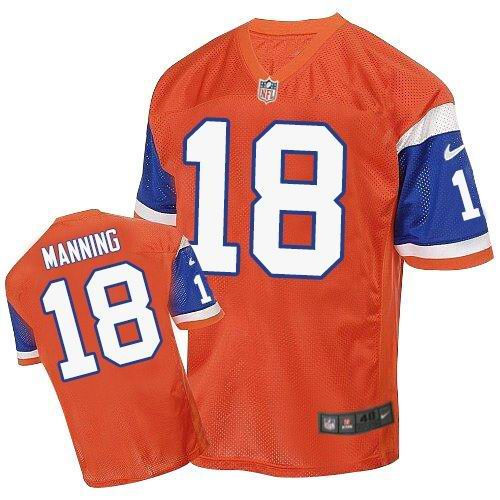 Nike Denver Broncos 18 Peyton Manning Orange Throwback NFL Elite Jersey