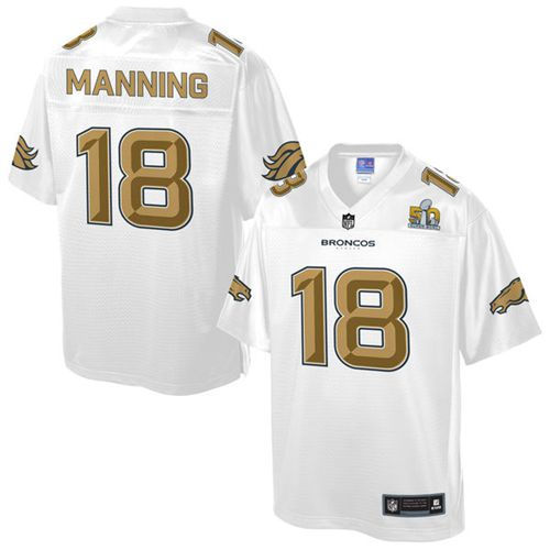 Nike Denver Broncos 18 Peyton Manning White NFL Pro Line Super Bowl 50 Fashion Game Jersey