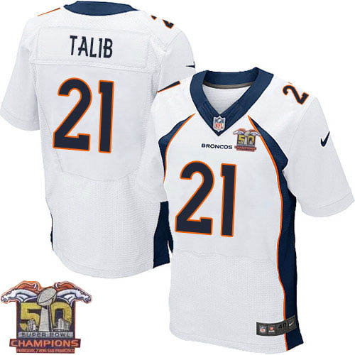 Nike Denver Broncos 21 Aqib Talib White NFL Road Super Bowl 50 Champions Elite Jersey