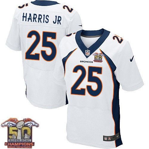 Nike Denver Broncos 25 Chris Harris Jr White NFL Road Super Bowl 50 Champions Elite Jersey