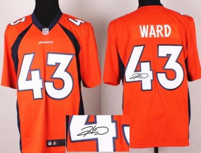 Nike Denver Broncos 43 T.J. Ward Orange Game Signed NFL Jerseys