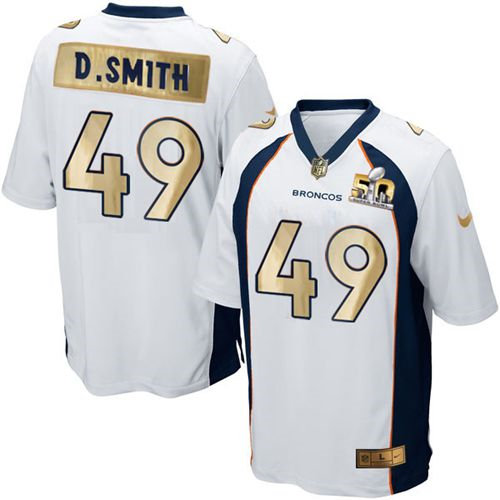 Nike Denver Broncos 49 Dennis Smith White NFL Game Super Bowl 50 Collection Jersey