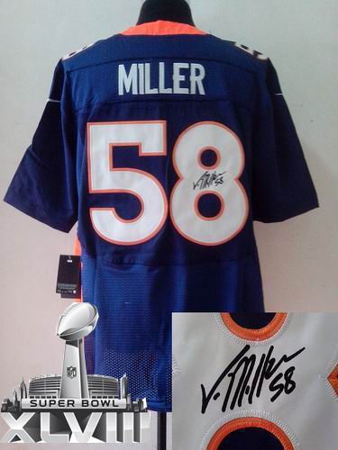 Nike Denver Broncos 58# Von Miller Blue elite signature 2014 Super bowl XLVIII(GYM) Jersey
