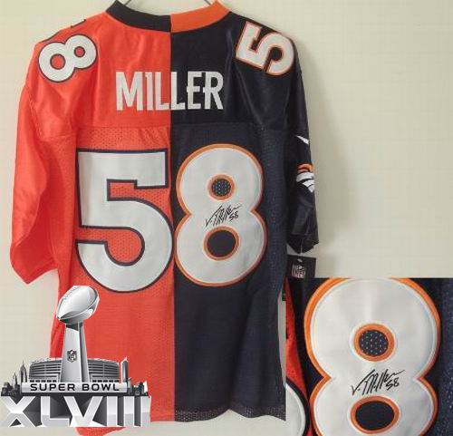 Nike Denver Broncos 58# Von Miller blue orange elite split signature 2014 Super bowl XLVIII(GYM) Jersey