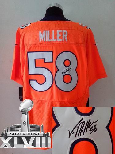 Nike Denver Broncos 58# Von Miller orange elite signature 2014 Super bowl XLVIII(GYM) Jersey