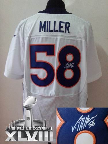 Nike Denver Broncos 58# Von Miller white elite signature 2014 Super bowl XLVIII(GYM) Jersey