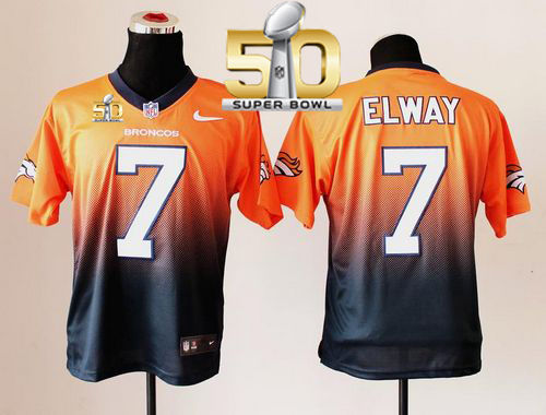 Nike Denver Broncos 7 John Elway Orange Navy Blue Super Bowl 50 NFL Elite Fadeaway Fashion Jersey