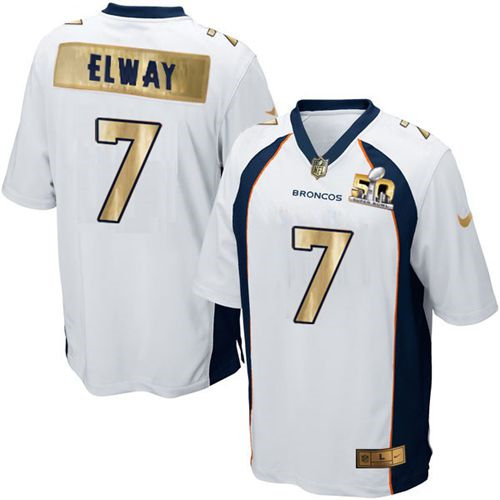 Nike Denver Broncos 7 John Elway White NFL Game Super Bowl 50 Collection Jersey