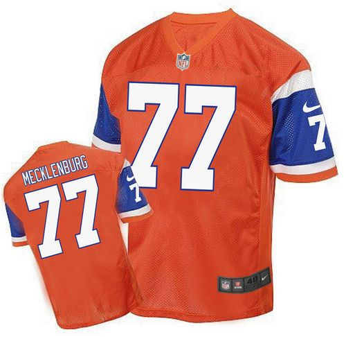 Nike Denver Broncos 77 Karl Mecklenburg Orange NFL Elite Throwback Jersey