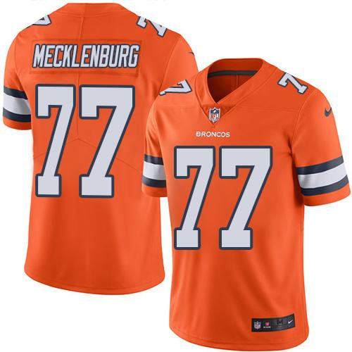 Nike Denver Broncos 77 Karl Mecklenburg Orange NFL Limited Rush Jersey