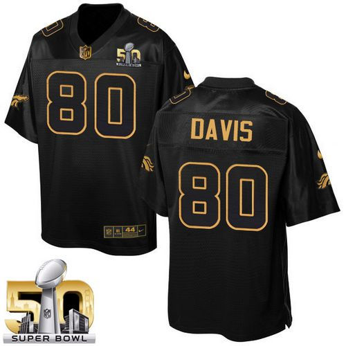 Nike Denver Broncos 80 Vernon Davis Black Super Bowl 50 NFL Elite Pro Line Gold Collection Jersey