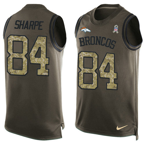 Nike Denver Broncos 84 Shannon Sharpe Green NFL Limited Salute To Service Tank Top Jersey