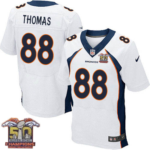 Nike Denver Broncos 88 Demaryius Thomas White NFL Road Super Bowl 50 Champions Elite Jersey