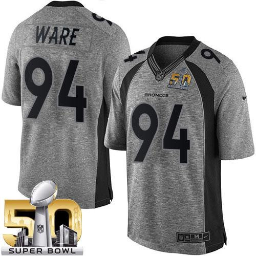 Nike Denver Broncos 94 DeMarcus Ware Gray Super Bowl 50 NFL Limited Gridiron Gray Jersey