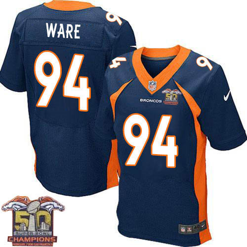 Nike Denver Broncos 94 DeMarcus Ware Navy Blue NFL Alternate Super Bowl 50 Champions Elite Jersey