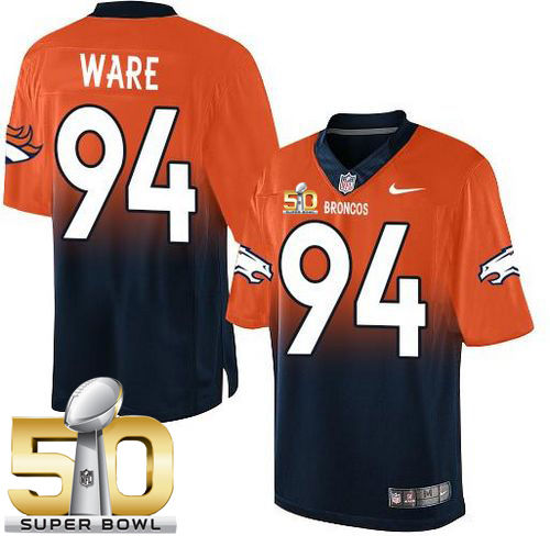 Nike Denver Broncos 94 DeMarcus Ware Orange Navy Blue Super Bowl 50 NFL Elite Fadeaway Fashion Jersey