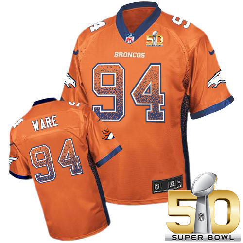 Nike Denver Broncos 94 DeMarcus Ware Orange Team Color Super Bowl 50 NFL Elite Drift Fashion Jersey