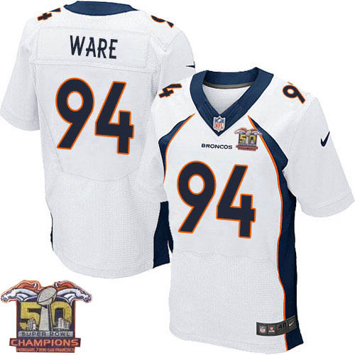 Nike Denver Broncos 94 DeMarcus Ware White NFL Road Super Bowl 50 Champions Elite Jersey