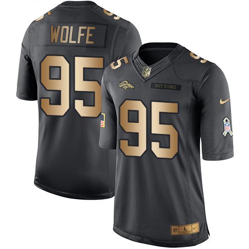 Nike Denver Broncos 95 Derek Wolfe Black NFL Limited Gold Salute To Service Jersey