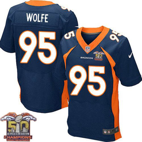 Nike Denver Broncos 95 Derek Wolfe Navy Blue NFL Alternate Super Bowl 50 Champions Elite Jersey