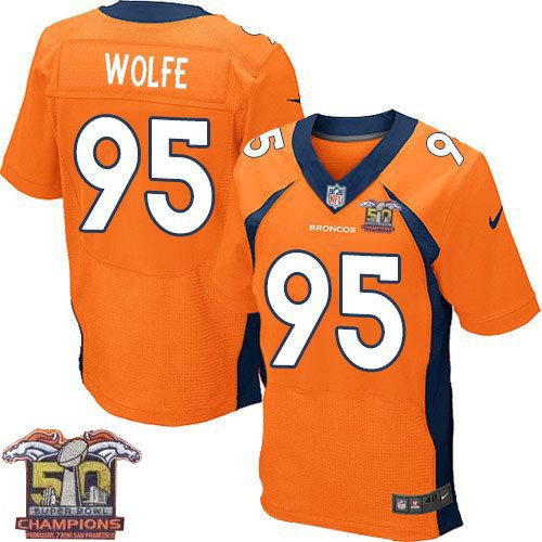 Nike Denver Broncos 95 Derek Wolfe Orange NFL Home Super Bowl 50 Champions Elite Jersey