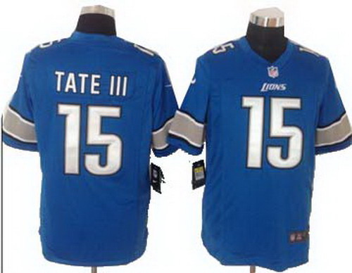 Nike Detroit Lions #15 Golden Tate III Team Color Blue game Jersey