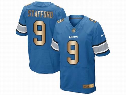 Nike Detroit Lions #9 Matthew Stafford Blue Elite Gold Jersey