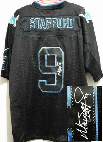 Nike Detroit Lions #9 Matthew Stafford Lights Out Black elite signature jerseys