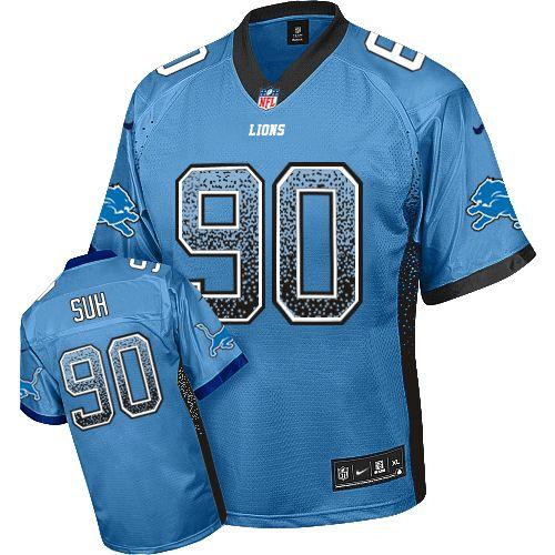 Nike Detroit Lions #90 Ndamukong Suh Blue Elite Drift Fashion Jersey