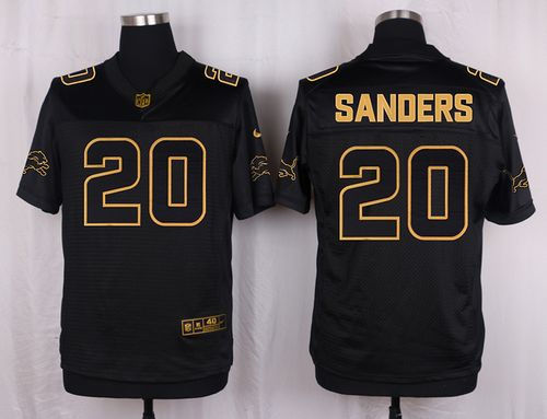 Nike Detroit Lions 20 Barry Sanders Black NFL Elite Pro Line Gold Collection Jersey