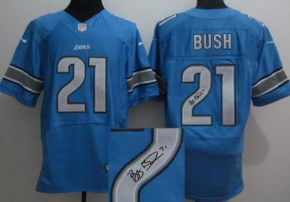 Nike Detroit Lions 21 Reggie Bush Blue Elite Signed NFL Jerseys