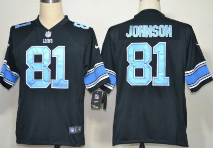 Nike Detroit Lions 81 Calvin Johnson Black With Light Blue Game Jersey