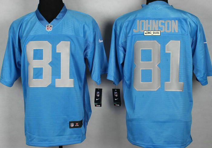 Nike Detroit Lions 81 Calvin Johnson Light Blue with gray number Elite NFL jerseys