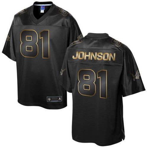 Nike Detroit Lions 81 Calvin Johnson Pro Line Black Gold Collection NFL Game Jersey
